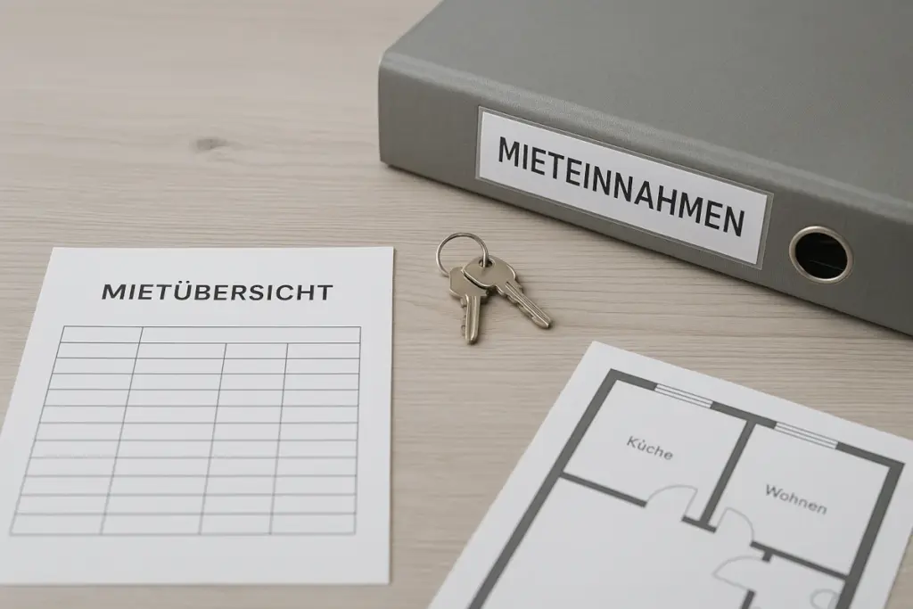 Mieteinnahmen-Ordner, Mietübersicht, Schlüssel und Grundriss – strukturierte Mietverwaltung mit Lick & Partner Immobilien